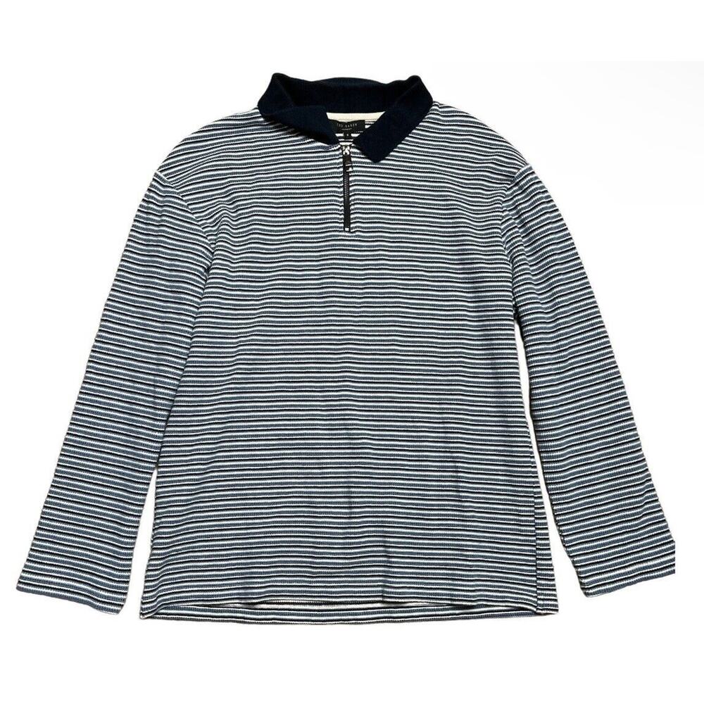 $175 Ted Baker Men's Long Sleeve Textured Blue 1/4 Zip Polo Shirt Size 6 XL